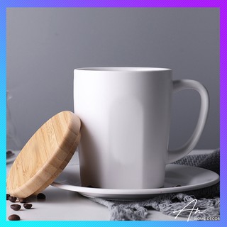 Sét cốc gốm sứ cafe cà phê uống nước nắp tre 350ml