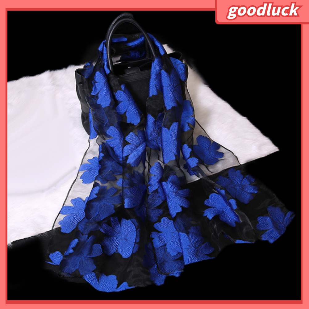 Khăn Choàng Cổ Dài Chống Tia UV Thêu Hoa Dành Cho Nữ