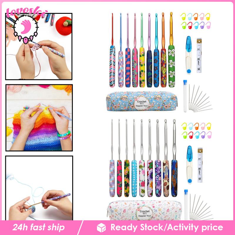 [Lovoski] Bộ 31 Dụng Cụ Đan Móc Len + Hộp Đựng 9 Kích Cỡ Cho Người Mới Bắt Đầu