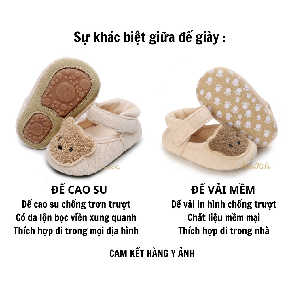 Giày tập đi hình gấu, hình thỏ cho bé 0-18 tháng tuổi 100% cotton hữu cơ tự nhiên chống trơn trượt mã002