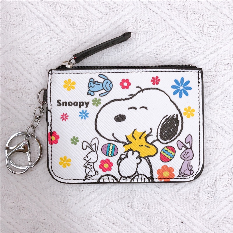 Ví Da Đựng Thẻ / Tiền Xu / Thẻ Họa Tiết Hoạt Hình Charlie Snoopy Dễ Thương Kèm Móc Khóa Tiện