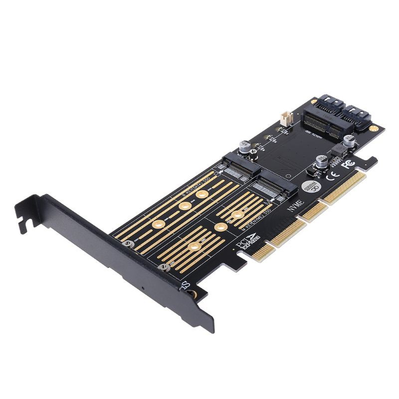 H.S.V✺PCI-E 3.0 X16 to M.2 SSD PCIE to M2 Adapter Raiser M Key B Key mSATA 2 x 7Pin SATA Port NVME M2 SSD AHCI mSATA 3 in 1 Riser Card