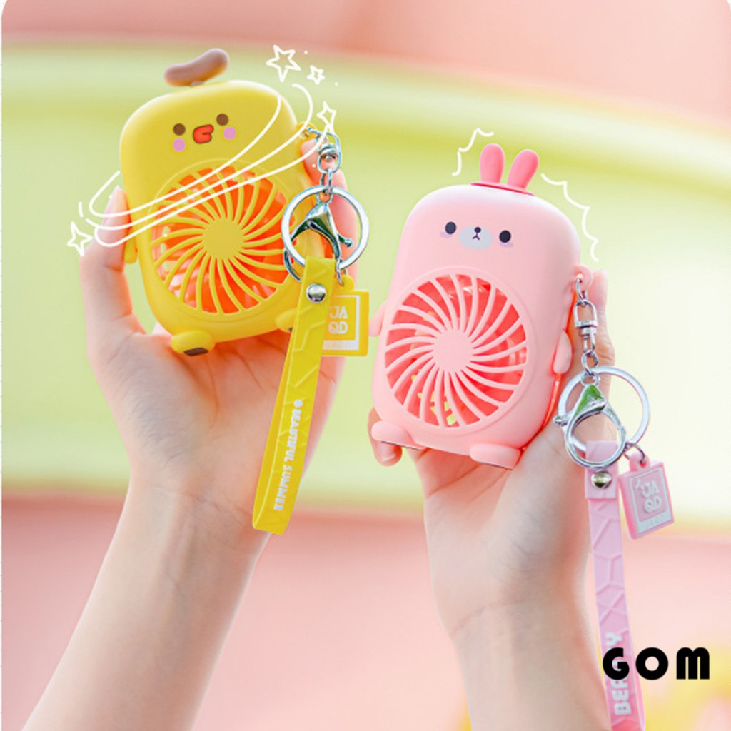💖Quạt mini cầm tay sạc điện cao cấp - hình dễ thương, kèm dây sạc Usb, móc khóa tiện dụng, 2 chế độ quạt [GOM]