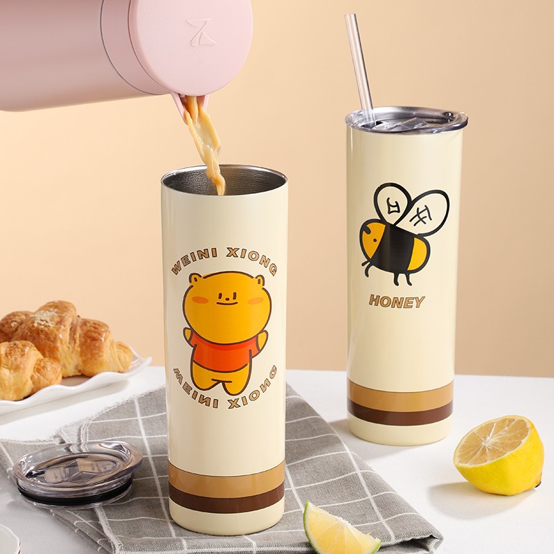 Bình giữ nhiệt inox cao cấp có ống hút giá rẻ hình con ong 650ml