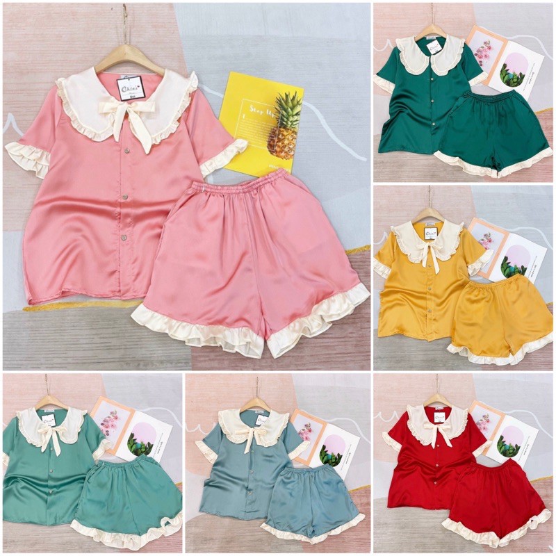 Bộ đồ Pijama lụa💖Bộ lụa thiết kế Quần Sooc Họa tiết chất liệu mát lịm | BigBuy360 - bigbuy360.vn