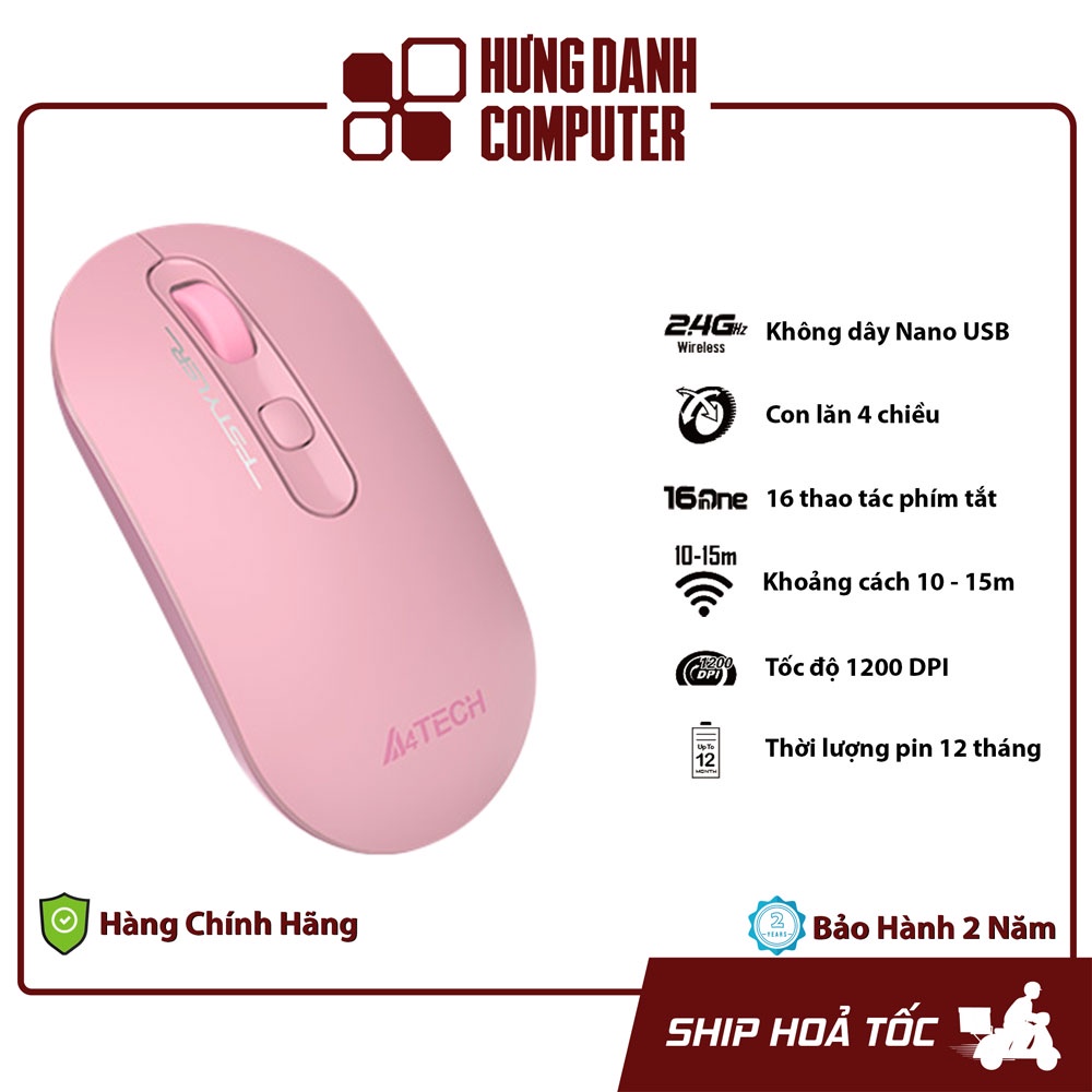 Chuột Không Dây Con Lăn 4 Chiều Siêu Mỏng A4Tech FG20 Máy Tính Laptop Màu Hồng Trắng Xám