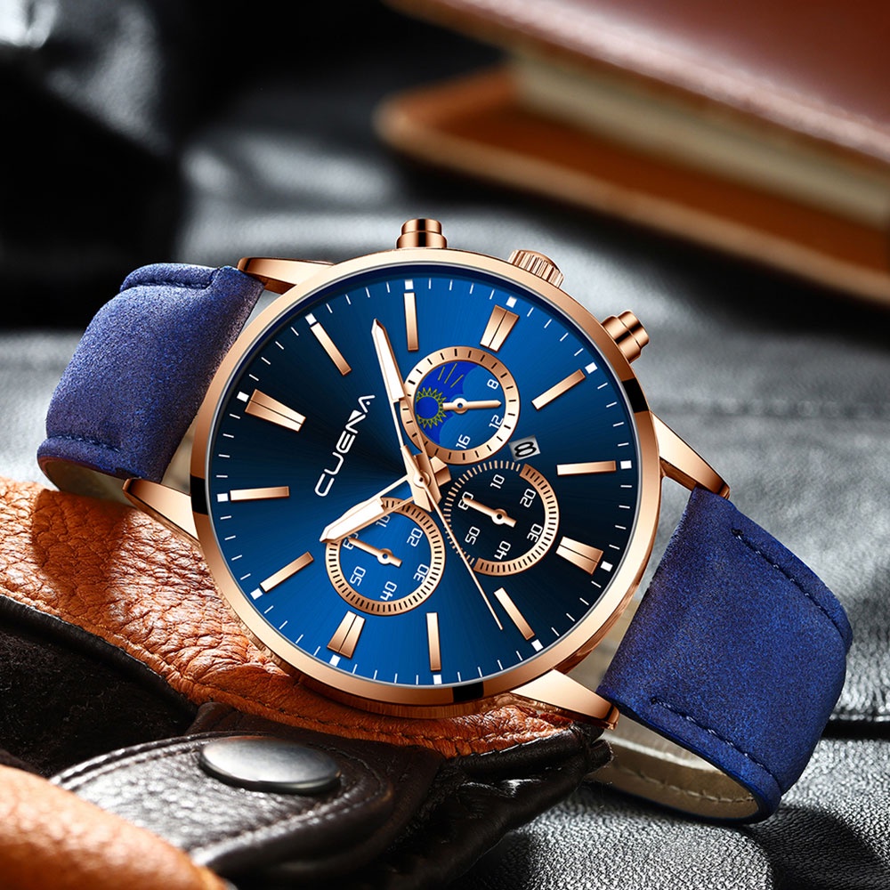 Đồng hồ đeo tay CRRJU 888L dây đeo da bộ máy thạch anh chống thấm nước thời trang công sở thường ngày dành cho nam