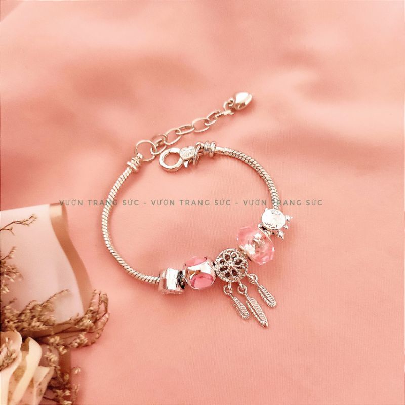 Vòng tay nữ bạc Thái - Lắc tay nữ bạc Thái charm pha lê Dream Catcher Vườn Trang Sức VTSVT00230