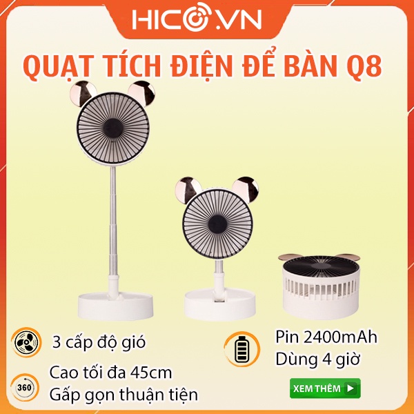 Quạt Sạc Tích Điện Để Bàn Q8 Khuếch Tán Nước Hoa , Tinh Dầu 3 Chế Độ Gió Linh Hoạt - Quạt Gấp Gọn Điều Chỉnh Chiều Cao