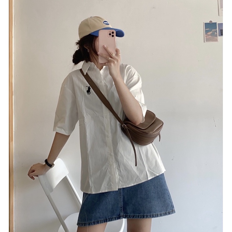 Sơ mi thuê hươu cổ đức tay ngắn, dáng rộng ( Ảnh thật )