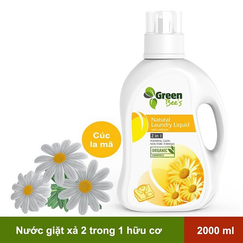 Nước giặt xả hữu cơ 2 trong 1 Green Bee’s hương cúc la mã cực kỳ thơm 2 lít