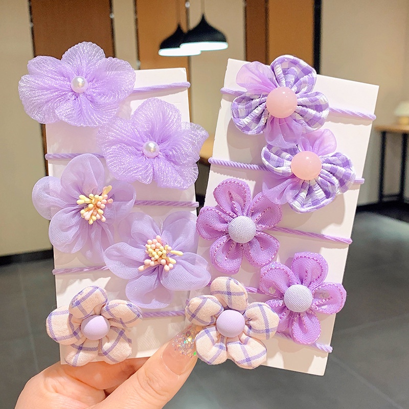 Set 10 Dây Cột Tóc Co Giãn Đính Hoa Dễ Thương Cho Bé Gái