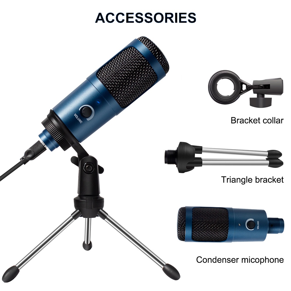 Ghi âm USB Condenser Micrô micrô phòng thu chuyên nghiệp cho máy tính PC Máy tính xách tay Podcasting giọng nói cho Youtube