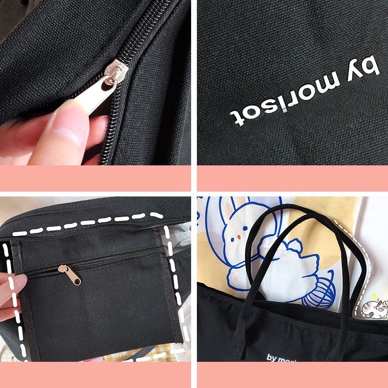 Túi Vải Canvas Đeo Vai Màu Đen 2022 Thời Trang Trẻ Trung Cho Nữ