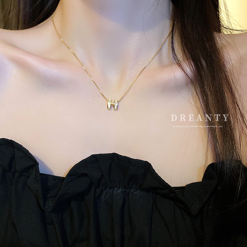 Dây Chuyền Mạ Vàng Mặt Chữ H Đính Đá Zircon Phong Cách Hàn Quốc Thời Trang Cho Nữ