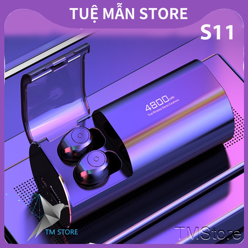 Tai nghe bluetooth không dây S11 TWS TM Shop kiêm sạc dự phòng 4800mAh chống nước Ipx5 chống ồn nhét tai chính hãng