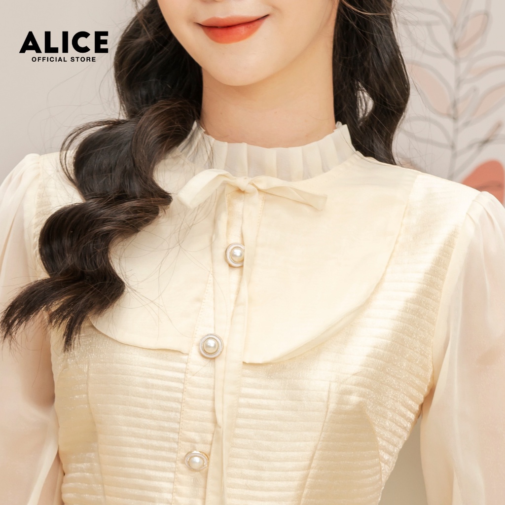 Váy Dự Tiệc Sang Chảnh ALICE Thiết Kế Dài Tay Tiểu Thư Eo Dập Ly Phối Tơ Lụa V739 | BigBuy360 - bigbuy360.vn