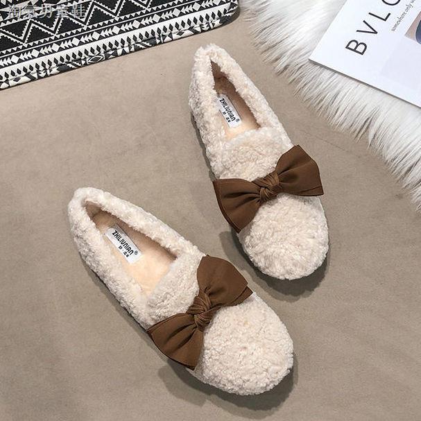 Giày lười len phối nhung lông cừu thời trang mùa đông 2020 cho nữ