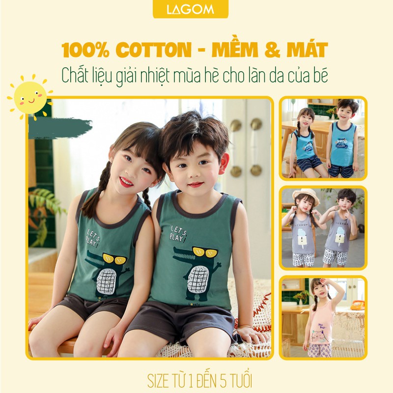 [20 MẪU] Đồ Ngủ Bé Trai, Bé Gái Mùa Hè  Bộ Ba Lỗ Cho Bé Cotton