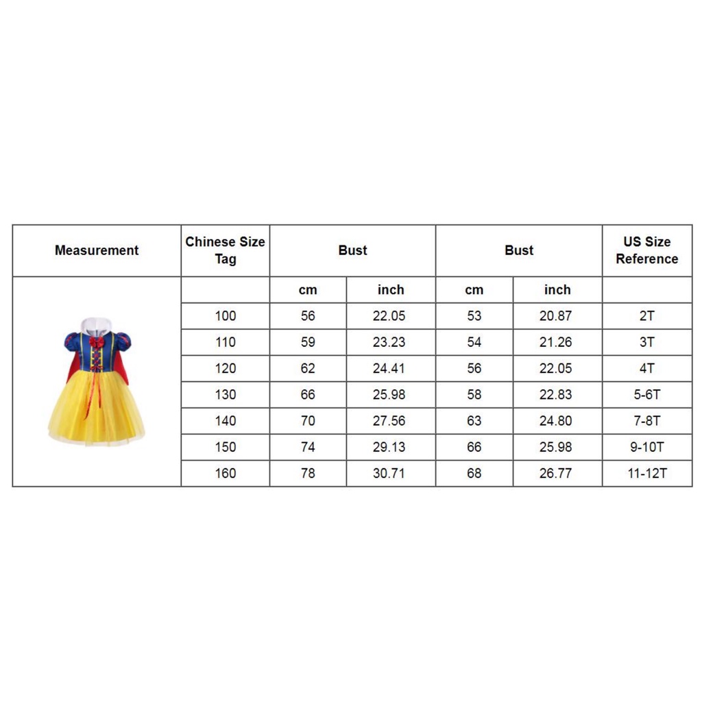 Đầm Xòe 4 Lớp Hóa Trang Công Chúa Bạch Tuyết Disney Cho Bé Gái