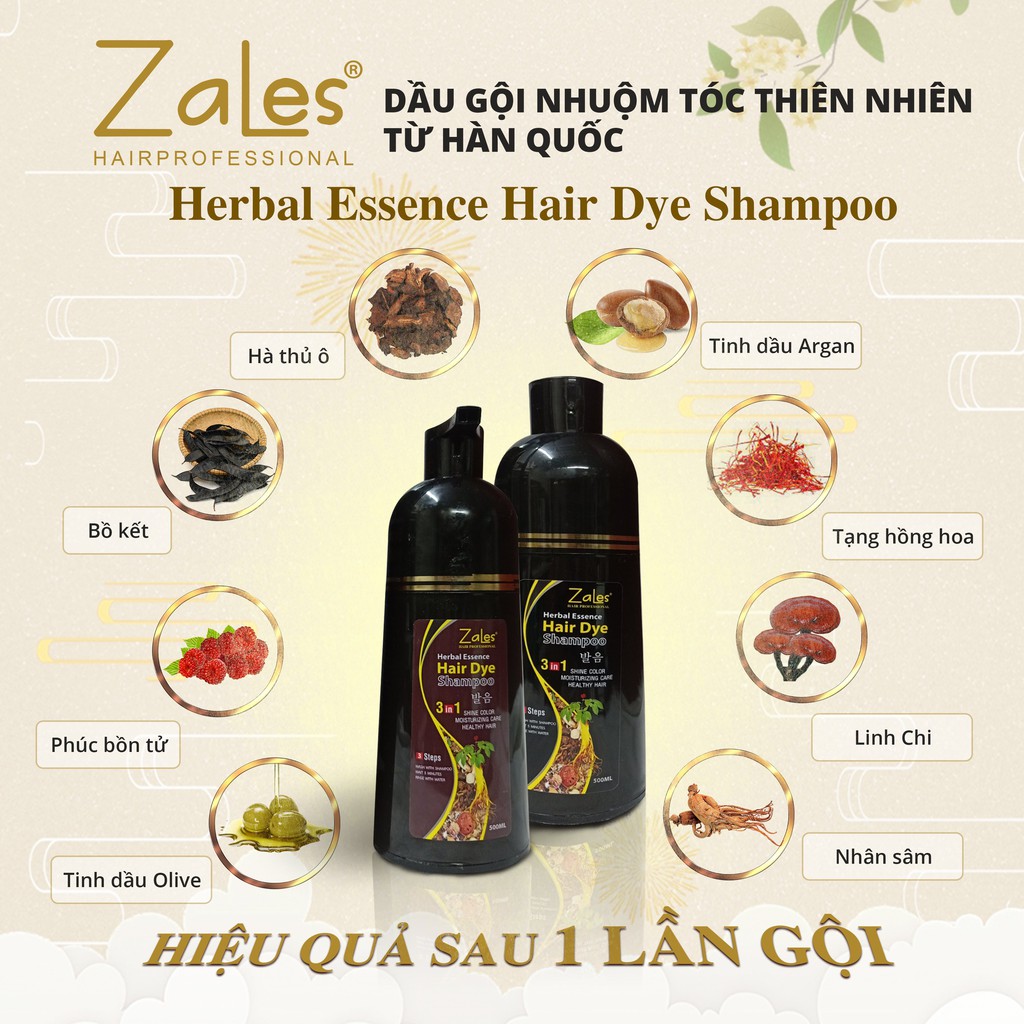 Dầu gội đen tóc - nâu tóc phủ bạc tóc, thuốc nhuộm tóc ZALES hàn quốc 500ml