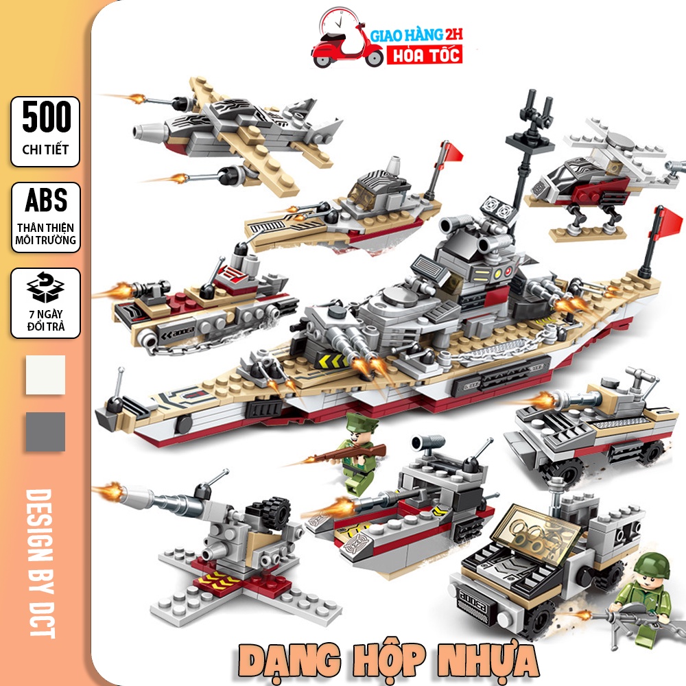 Bộ đồ chơi lego Tàu Chiến hạm hải quân gồm Thuyền Thiết Giáp Hạm, Máy Bay