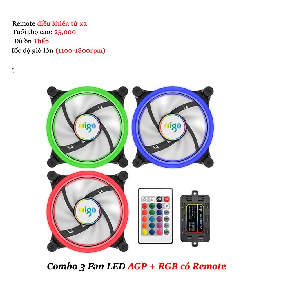 Combo 3 Fan LED AGP + RGB có Remote - Aigo bảo hành chính hãng - giá hạt dẻ