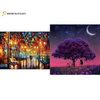 Bộ 2 Dụng Cụ Vẽ Tranh Sơn Dầu Theo Số Diy Hình Cây Và Mặt Trăng Cho Người Mới Bắt Đầu