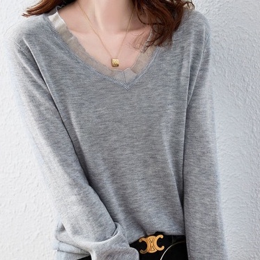 Áo ZHELIHANGFEI tay dài cổ chữ V thời trang sang trọng dành cho nữ