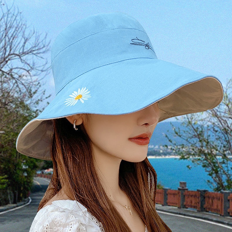 Mũ Tai Bèo Hai Mặt Họa Tiết Hoa Cúc Thời Trang Mùa Hè Xinh Xắn Cho Nữ