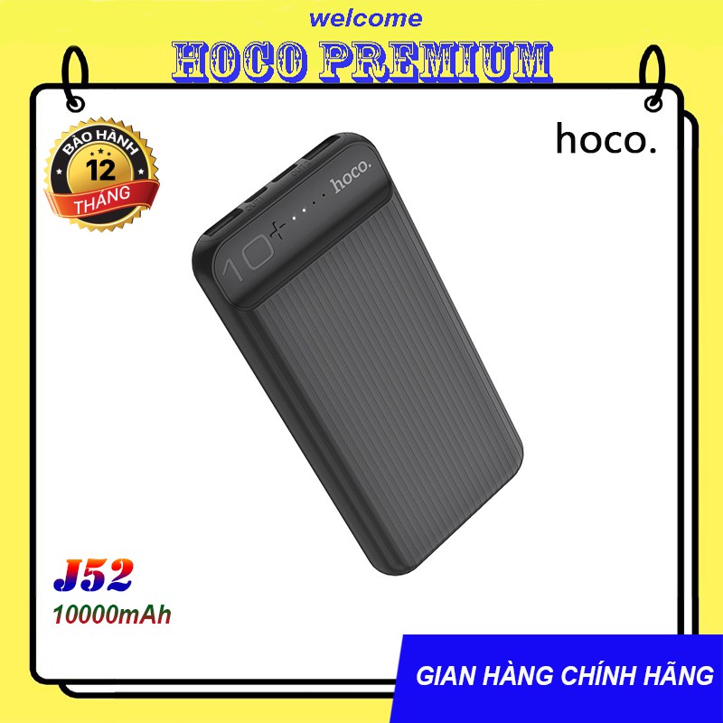 Pin sạc dự phòng Hoco J52 đèn báo pin, 2 cổng ra, tích điện dung lượng 10000mAh - Chính hãng