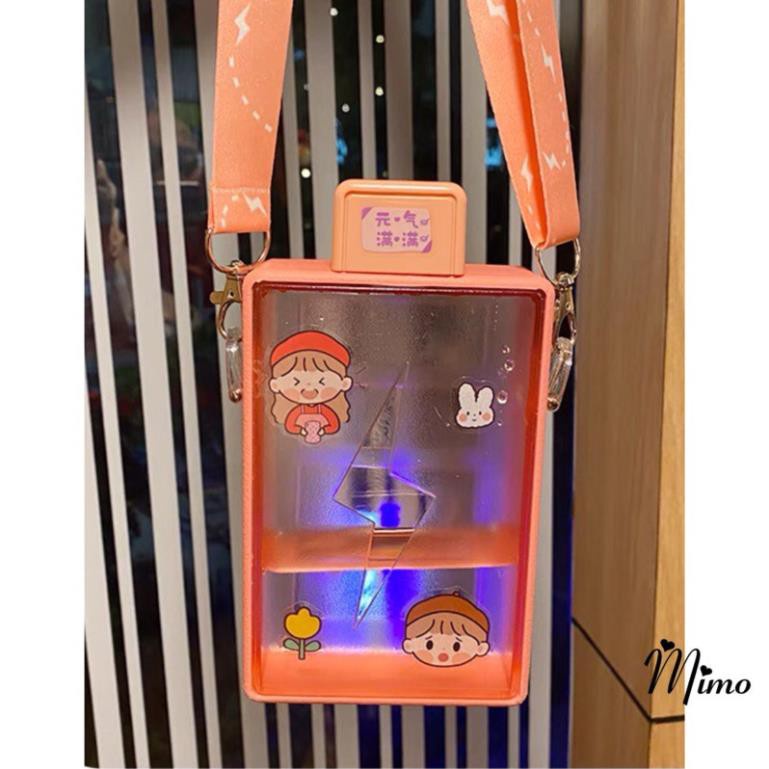 Bình đựng nước hình chữ nhật mẫu mới phong cách thể thao nhựa cao cấp dung tích 450ml kèm dây đeo tiện lợi