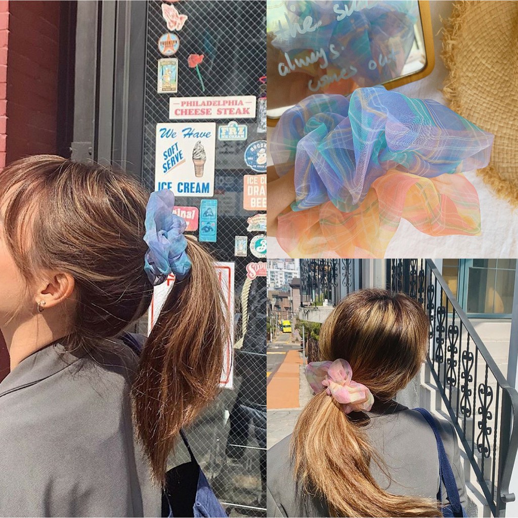 Scrunchies Cột Tóc Voan Tơ Caro Flannel Nhiều Màu Hot Trend