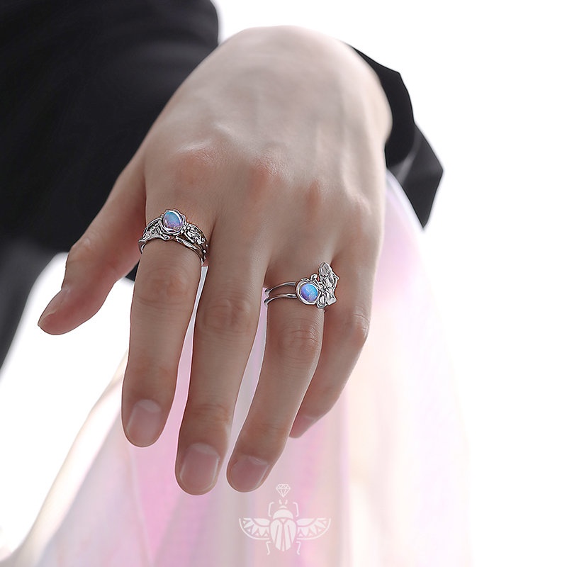 Nhẫn Đá Mặt Trăng Mở Điều Chỉnh Được Thiết Kế Thời Trang Cá Tính Cho Nam