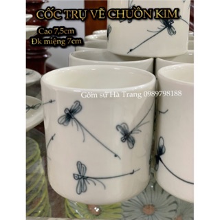 Cốc trụ vẽ chuồn kim  Gốm sứ Bát Tràng cao cấp không chì