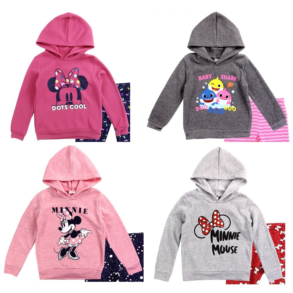 Áo hoodie bé gái nỉ bông 1-6 tuổi (8-22kg) Disney, Pinkfong xuất dư xịn hình Chuột Minnie, Baby Shark, Elsa