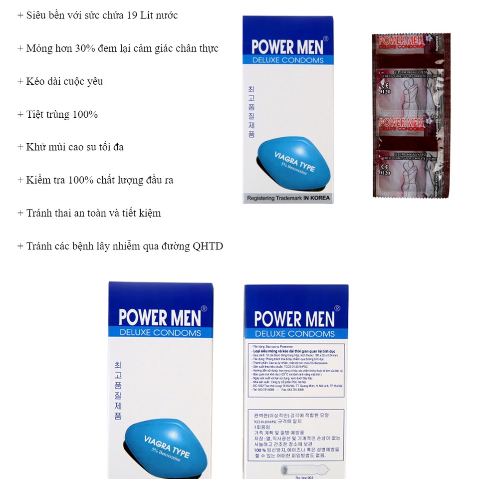 Bao cao su kéo dài thời gian Power men, hộp 3 và 12 chiếc, bao cao su hàn quốc, tăng thời gian quan hệ - soleil care