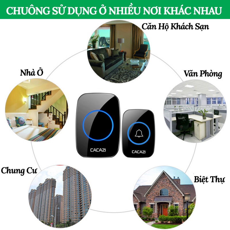 Chuông Cửa Không Dây Thông Minh CACAZI A10 Loại Tốt Chống Nước, Khoảng Cách 300m SONHOUSE