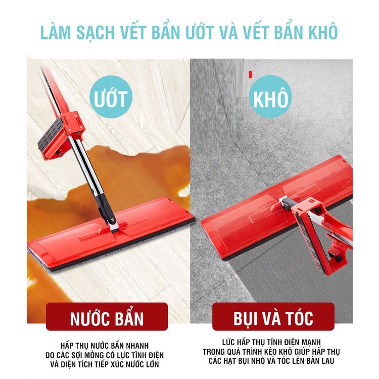 Cây Lau Nhà Kitimop-Red Thông Minh Tự Vắt Xoay 360 Độ,Chất Liệu Inox, Tặng 2 Bông Lau Bảo Hành 12 Tháng