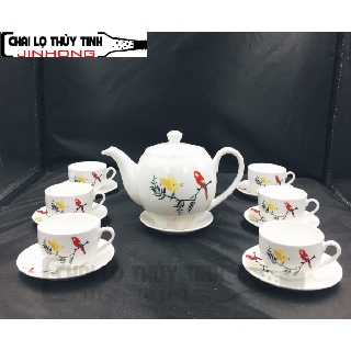 BỘ ẤM CHÉN HÀN QUỐC ĐẸP GỐM SỨ HÌNH CHIM (280) 14-3 MS027(MS52)