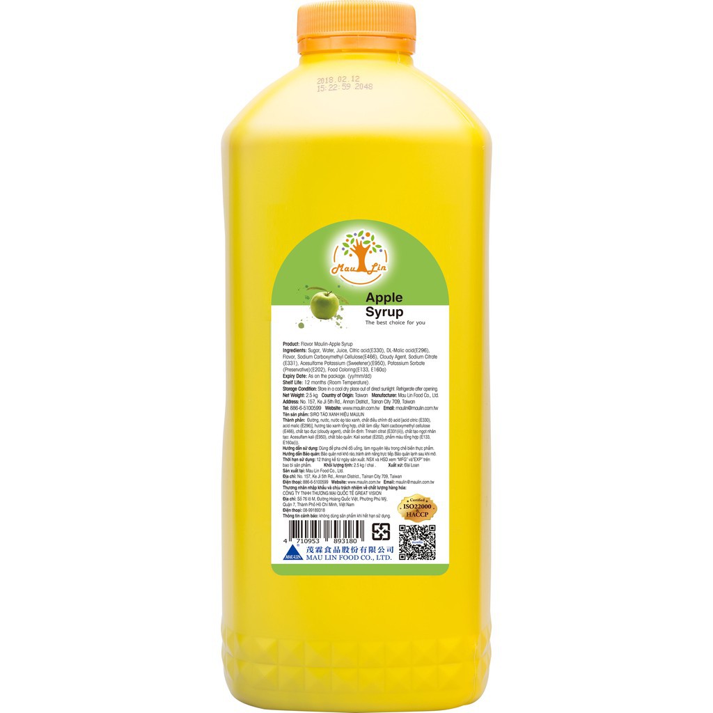 🍏 Siro/Syrup Táo Xanh MAULIN 2,5Kg - SP000387