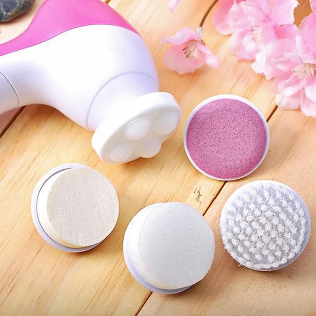 Máy rửa mặt với 5 đầu massager và làm sạch da, máy rửa mặt gọn nhẹ bỏ túi