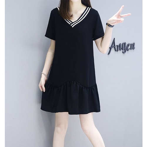 Đầm dáng xòe trơn đơn giản váy cổ viền trắng đen | BigBuy360 - bigbuy360.vn