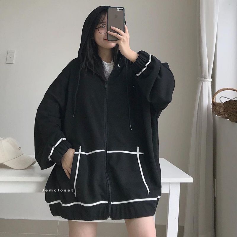 Áo khoác nam nữ unisex , Áo hoodie chạy viền tay bồng chất umi dày dặn form thụng Freesize