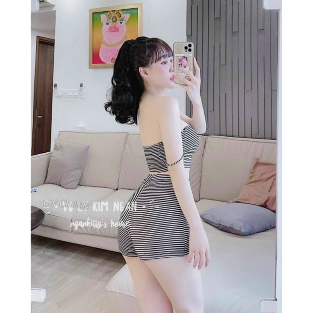 Set bộ mặc nhà quần đùi áo 2 dây sọc ngang 🍂🍂🍂
