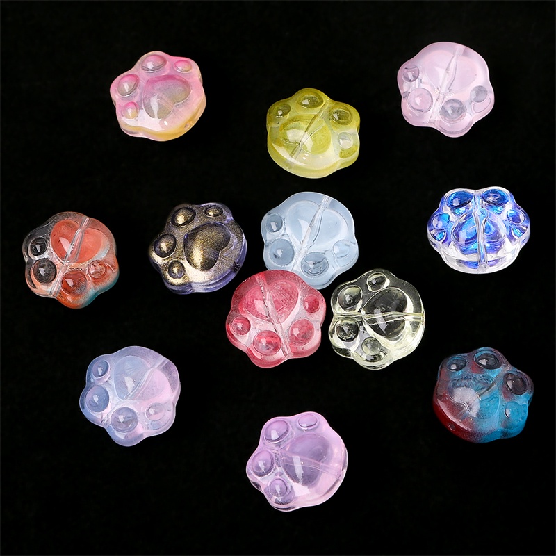 Bộ Hạt Thủy Tinh Hình Dấu Chân Gấu Nhiều Màu Dễ Thương Dùng Làm Trang Sức diy