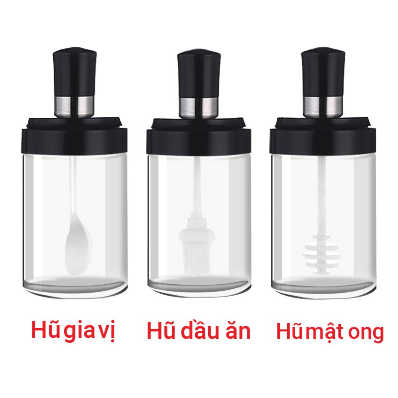 (SIÊU RẺ) Lọ đựng gia vị, hũ đựng gia vị kèm thìa múc chất thủy tinh lắp nhựa chống han gỉ #lodunggiavi