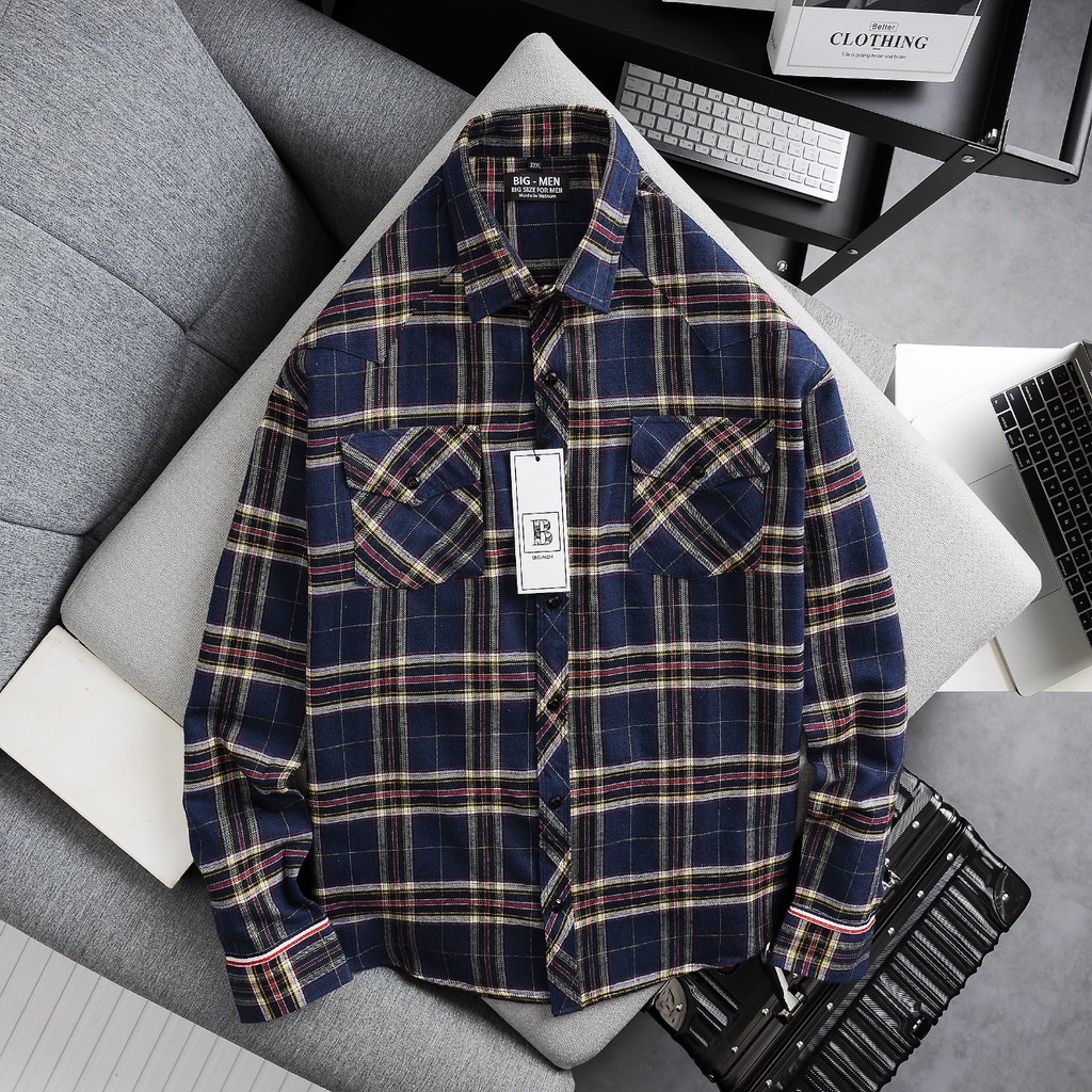 Áo sơ mi caro tay dài nam bigsize 75kg - 105kg