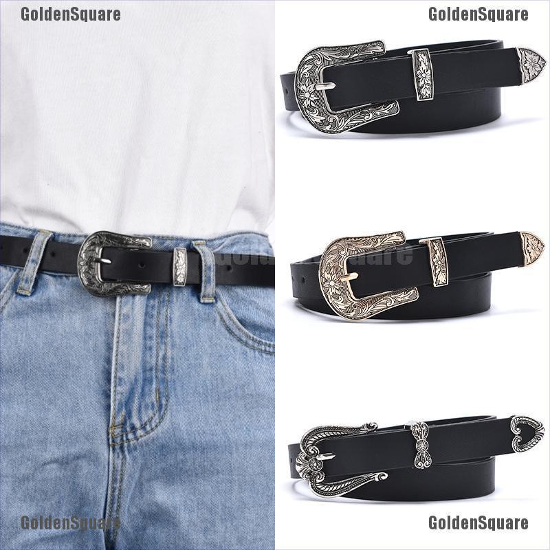 Thắt Lưng Da Màu Đen Khóa Kim Loại Khắc Hình Trái Tim Phong Cách Vintage