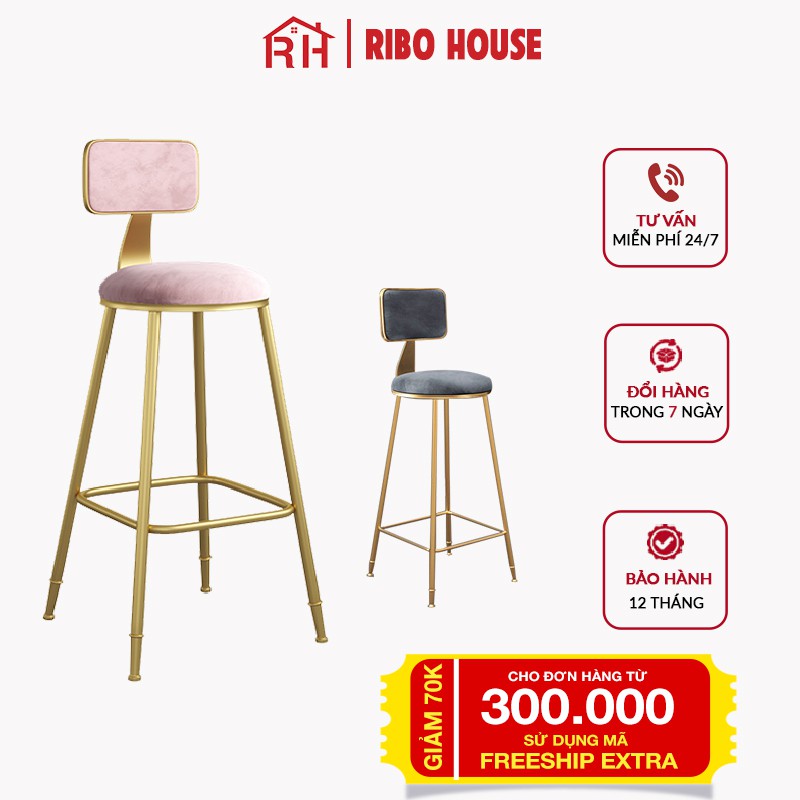 Ghế quầy bar tựa lưng RIBO HOUSE khung kim loại sơn tĩnh điện, ghế trang trí quầy bar phòng khách quán cà phê RIBO160